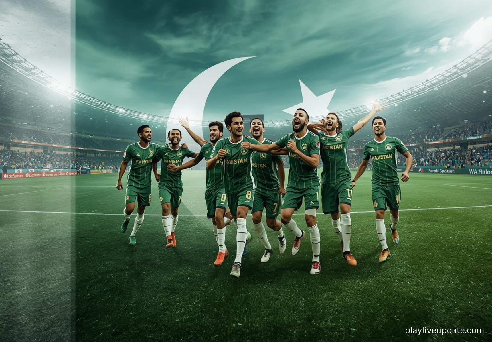 Pakistan football team celebrating a goal at Jinnah Sports Stadium Islamabad during international match