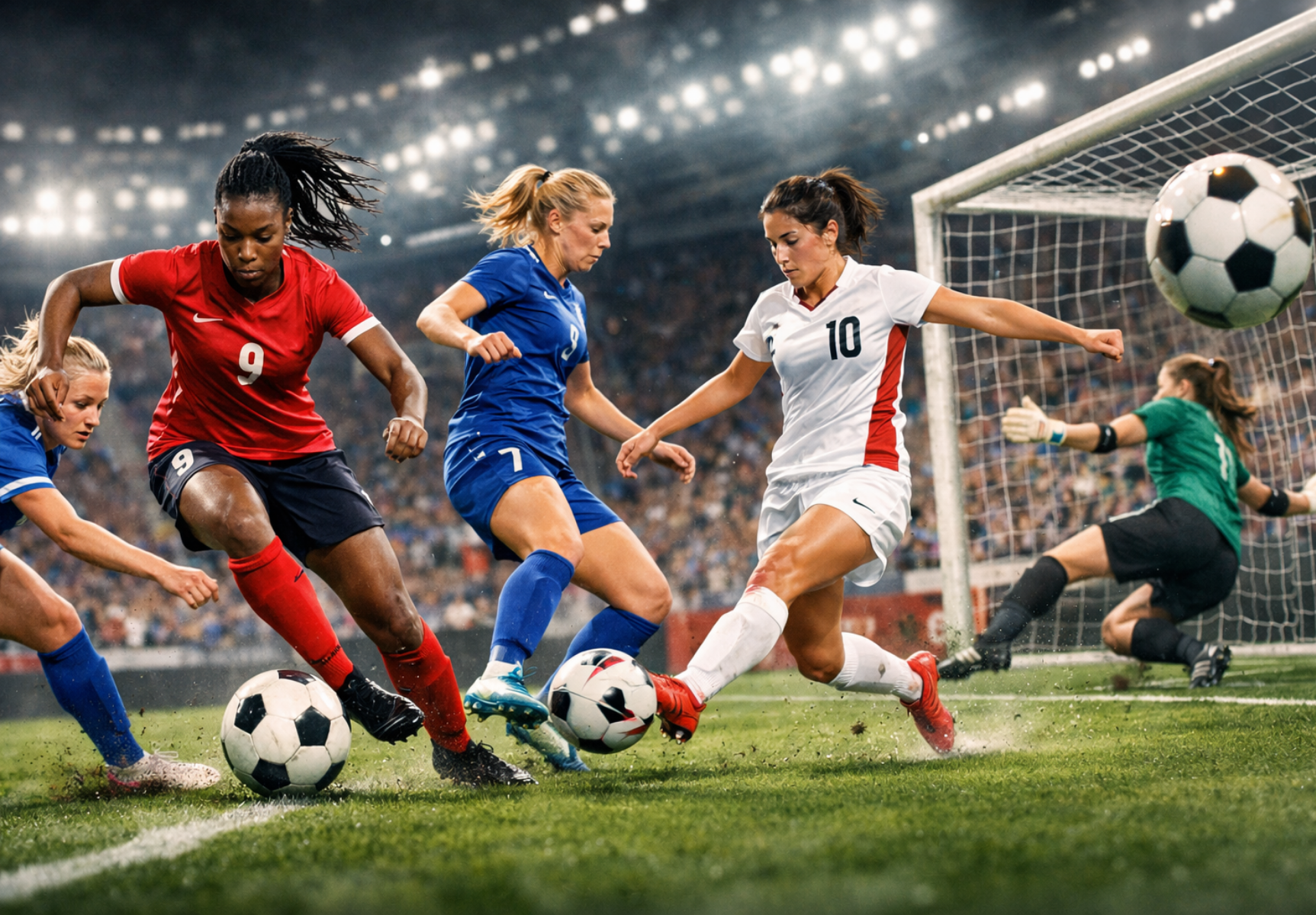 Women’s soccer players in action during a competitive match.