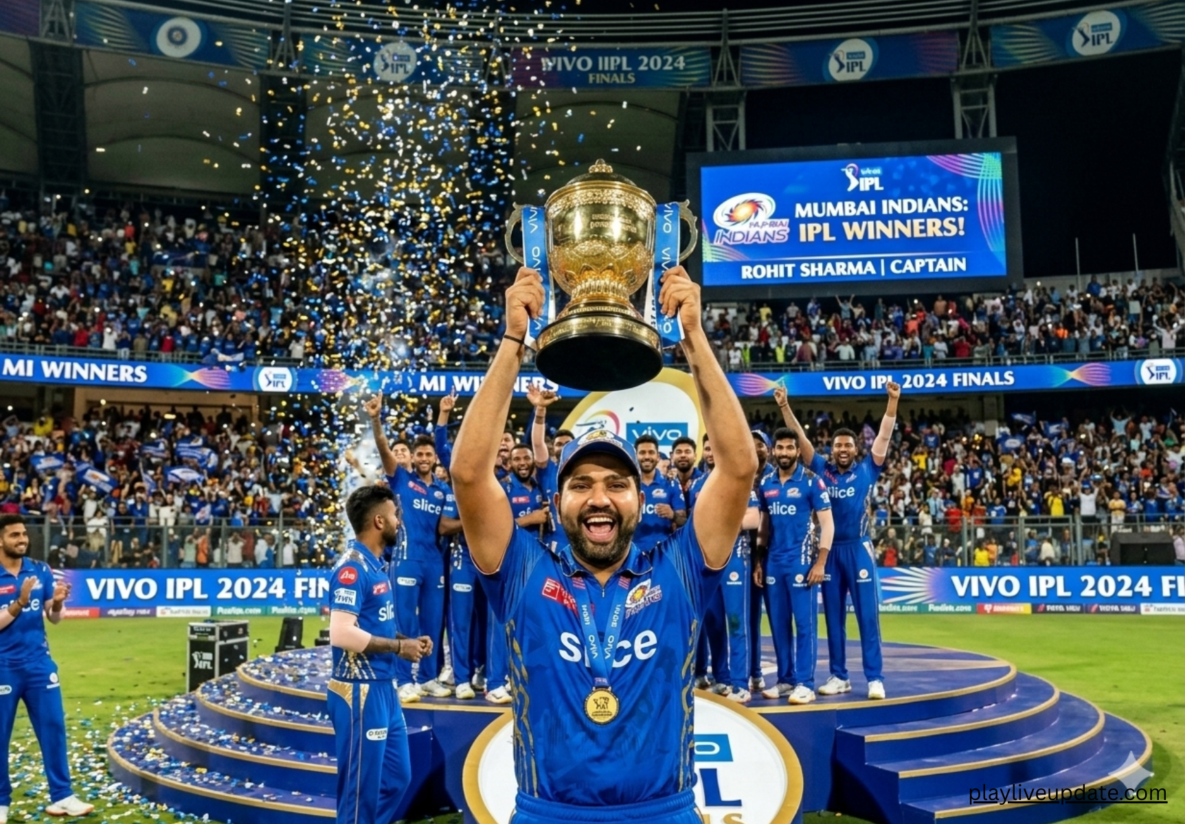 Rohit Sharma IPL trophy Mumbai Indians captain winning moment