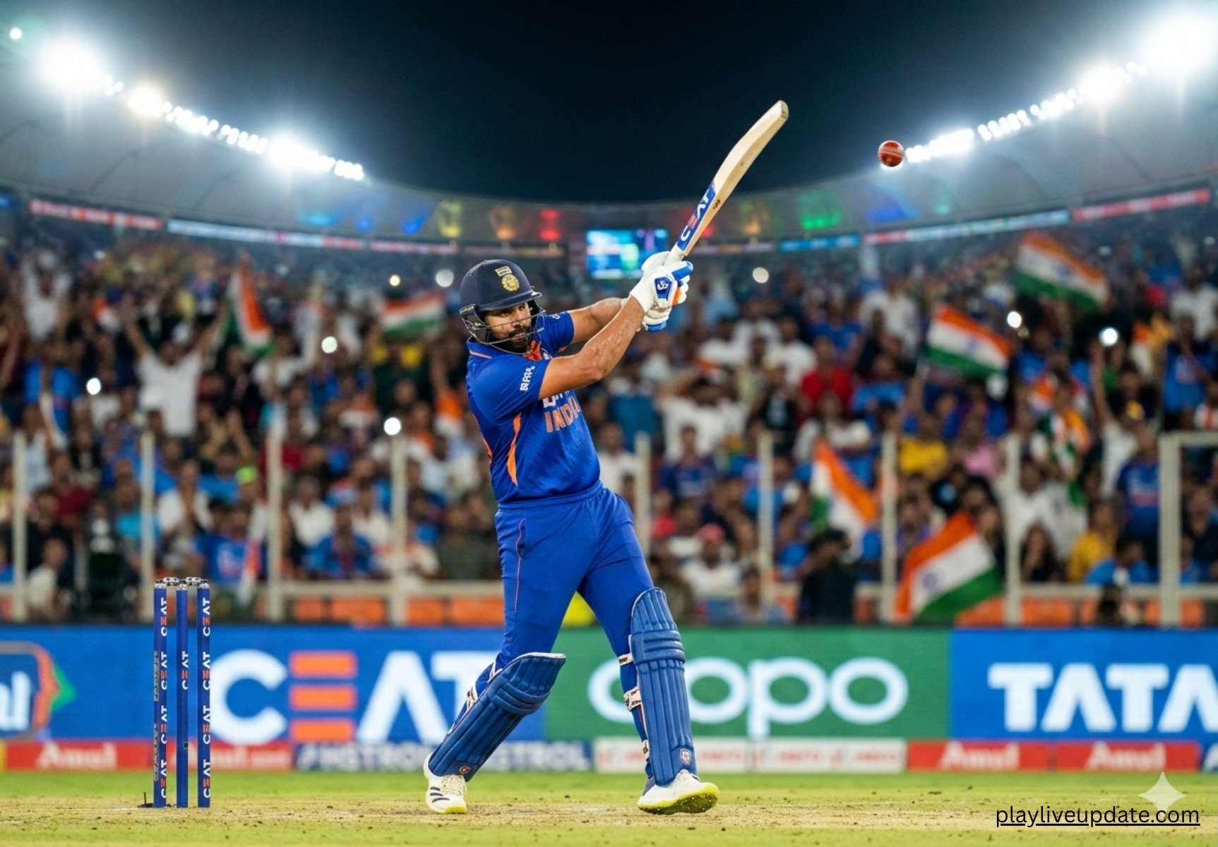 Rohit Sharma playing aggressive batting shot in international cricket match India captain Hitman