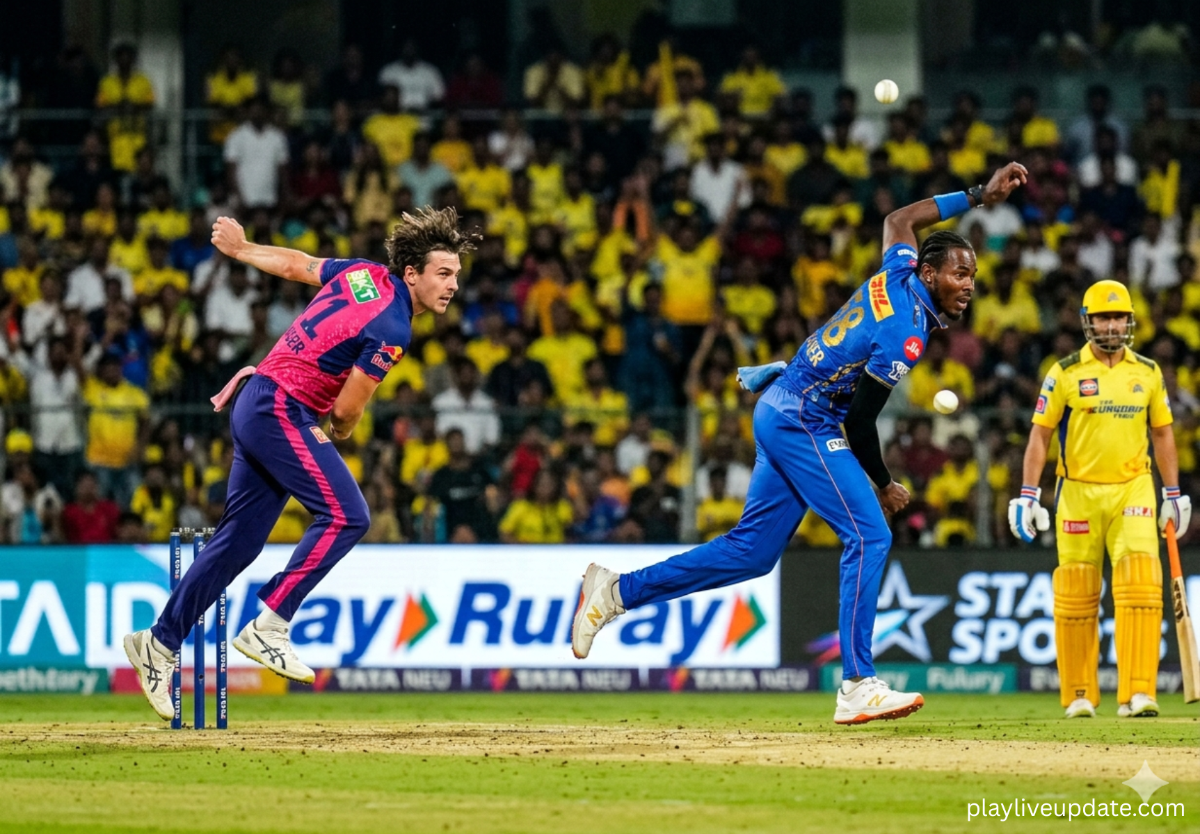 Jofra Archer and Nandre Burger bowling against Chennai Super Kings in IPL 2026
