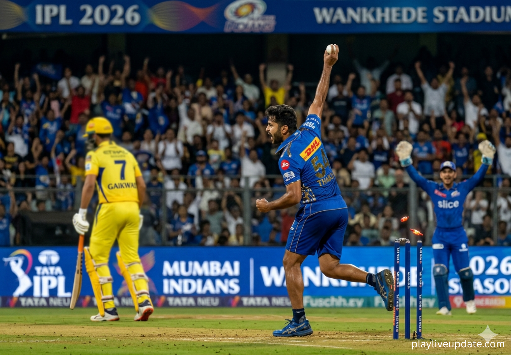 Shardul Thakur taking crucial wickets for Mumbai Indians in IPL 2026