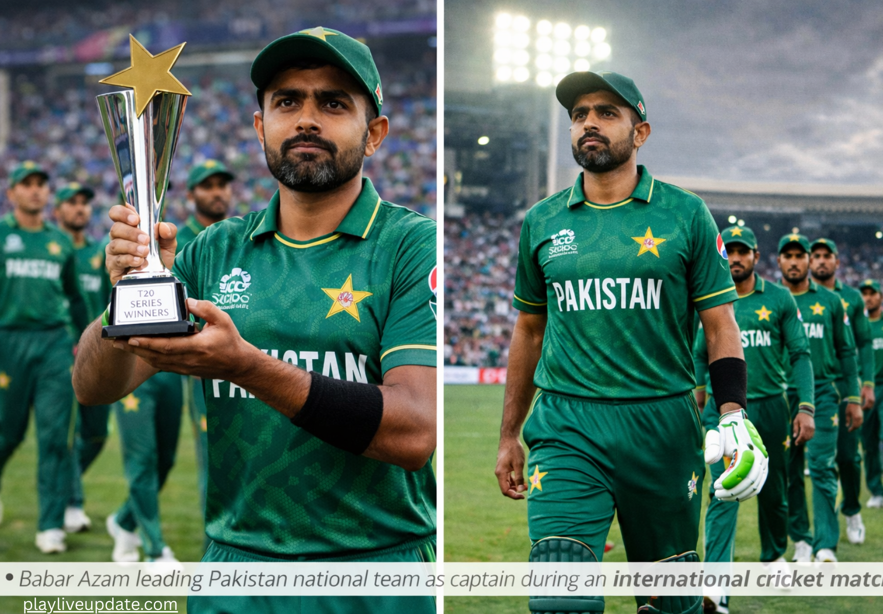 Babar Azam leading Pakistan national team as captain during an international cricket match.