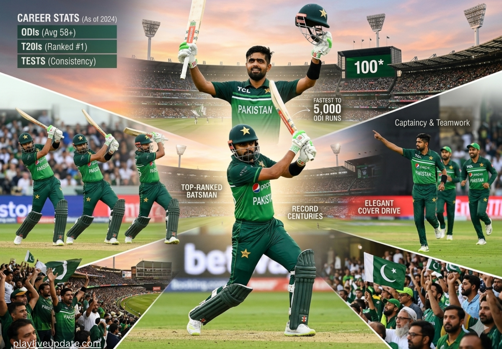 Babar Azam scoring a century with elegant stroke play, highlighting his records and technical proficiency.