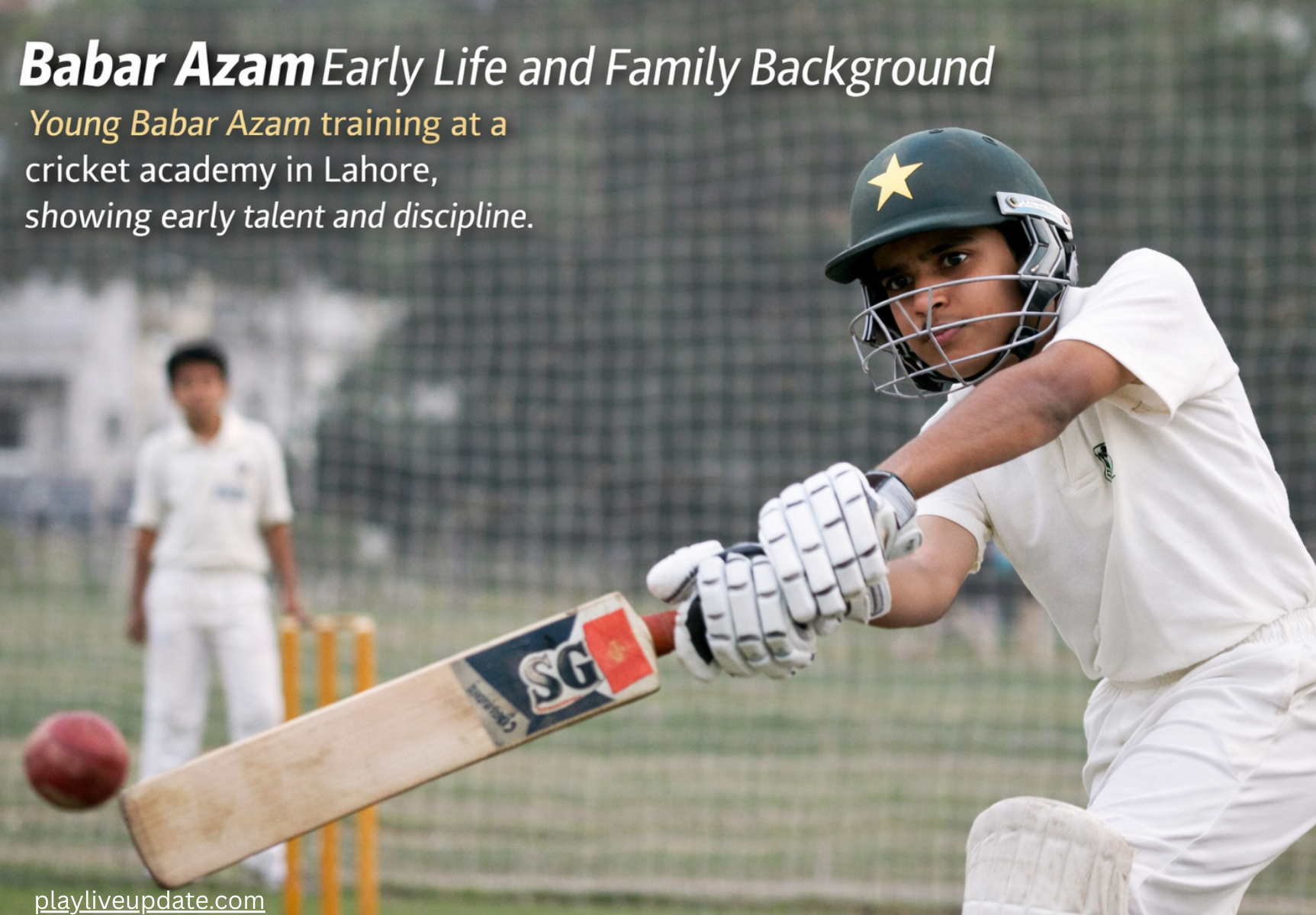 Young Babar Azam training at a cricket academy in Lahore, showing early talent and discipline.”