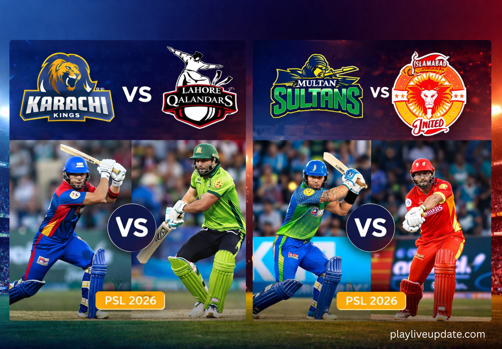 4️⃣ Popular / Trending Matches Section

Image: Match action shots or team logos

Alt text examples:

PSL 2026 live match updates

Karachi Kings vs Lahore Qalandars match highlight

Placement: Carousel or grid layout

Purpose: Highlight top matches and draw clicks