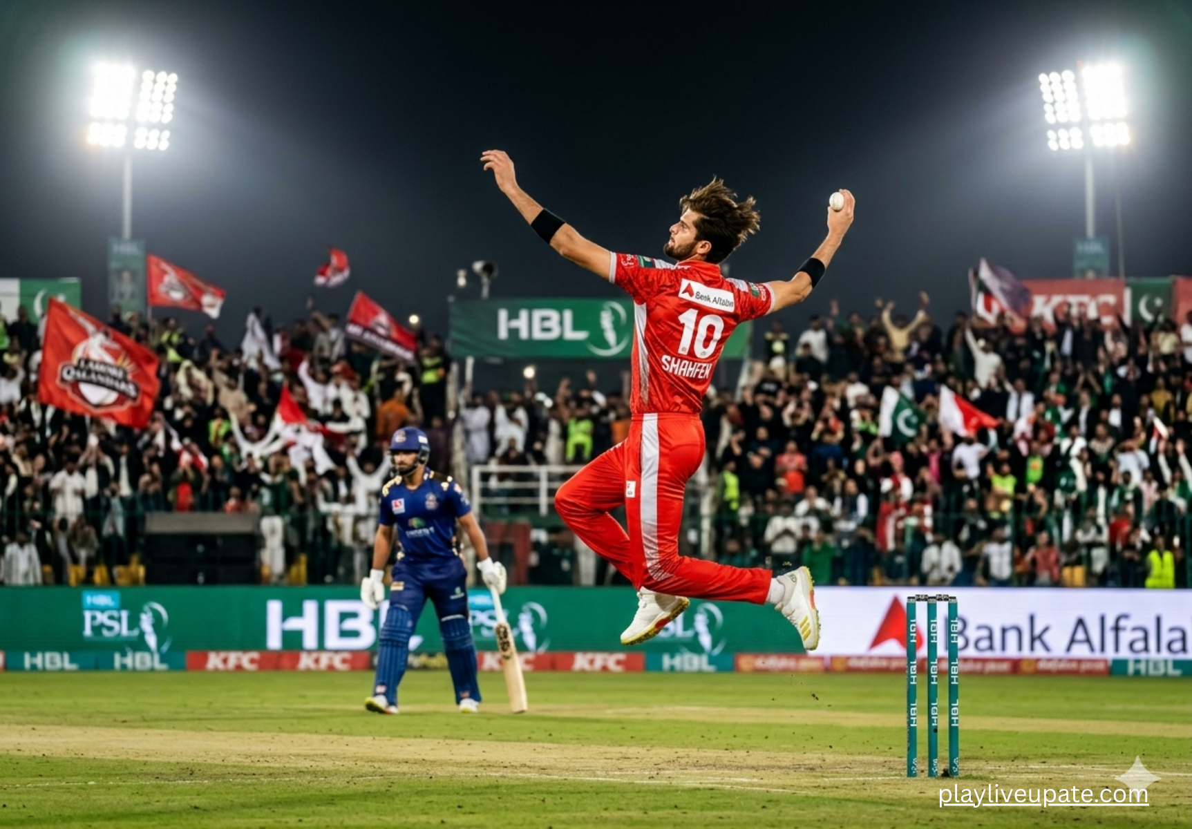 Shaheen Afridi fast bowling in PSL 2026 match