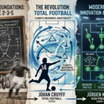 Evolution of football tactics from 2–3–5 formation to modern Tiki-taka, Total Football, and high pressing strategies.