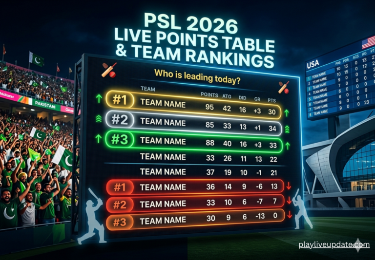 PSL teams 2026 points table live rankings and team performance updated standings