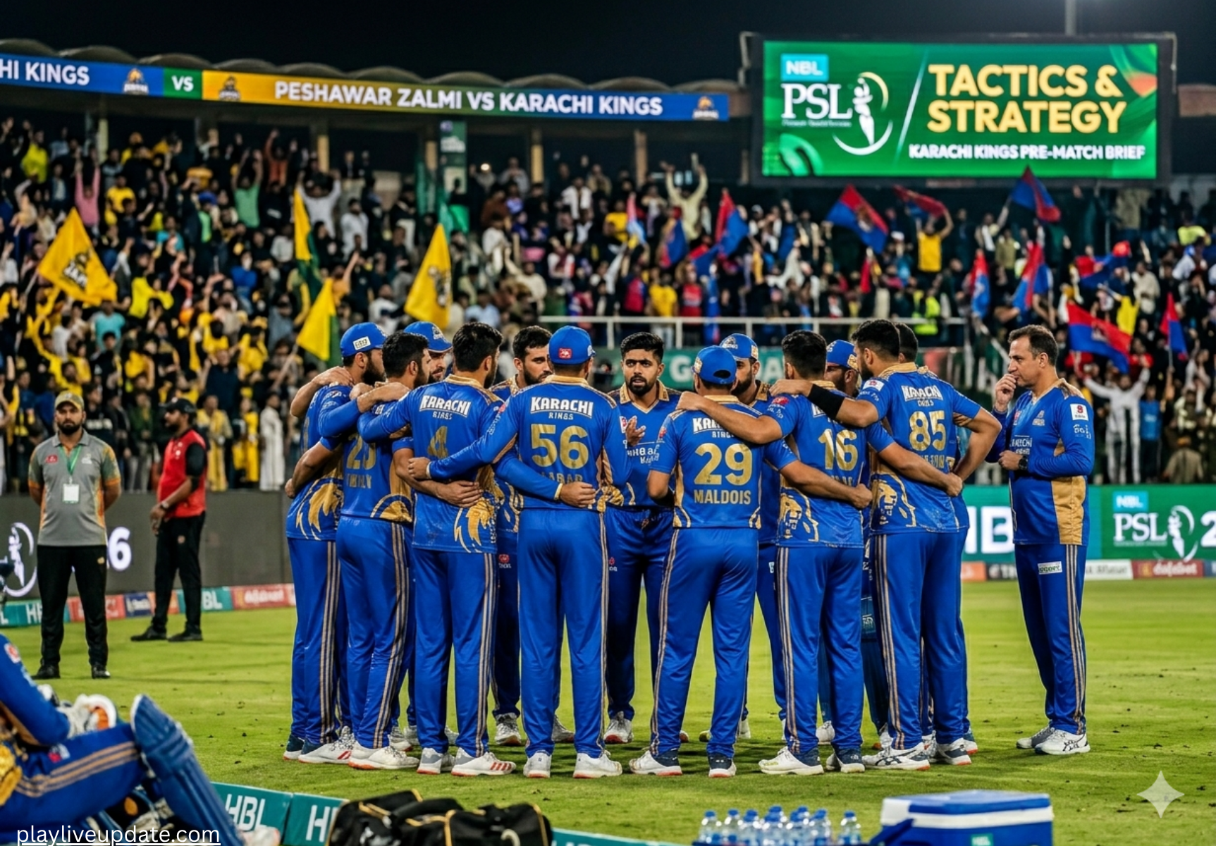 Karachi Kings team huddle before the match in PSL 2026