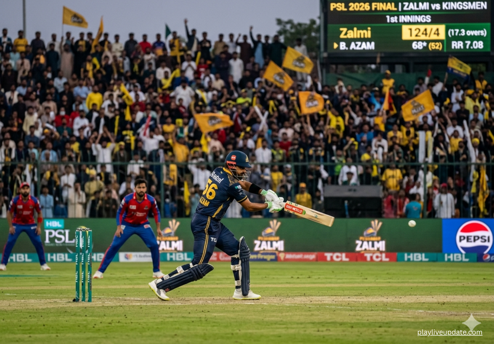 Babar Azam batting in PSL 2026 final Peshawar Zalmi vs Hyderabad Kingsmen high pressure innings highlights