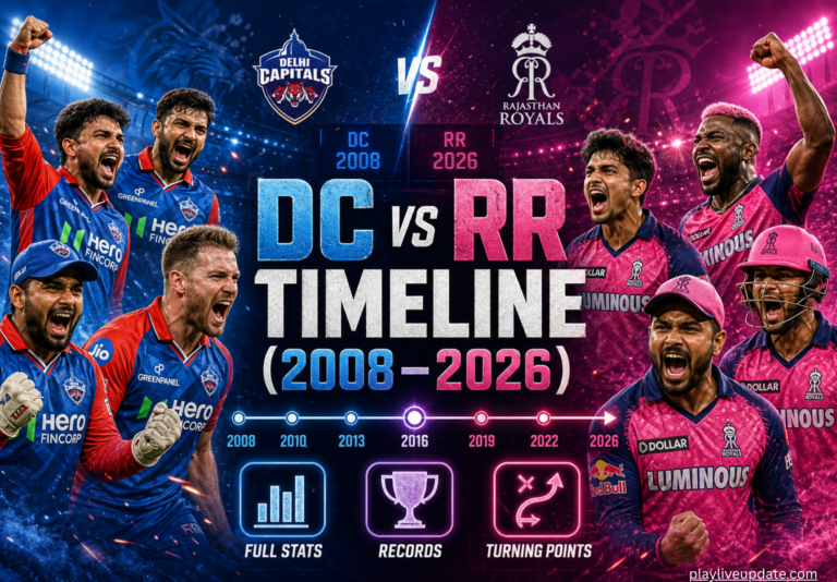 Delhi Capitals vs Rajasthan Royals timeline featuring IPL match history, stats, records and rivalry moments from 2008 to 2026
