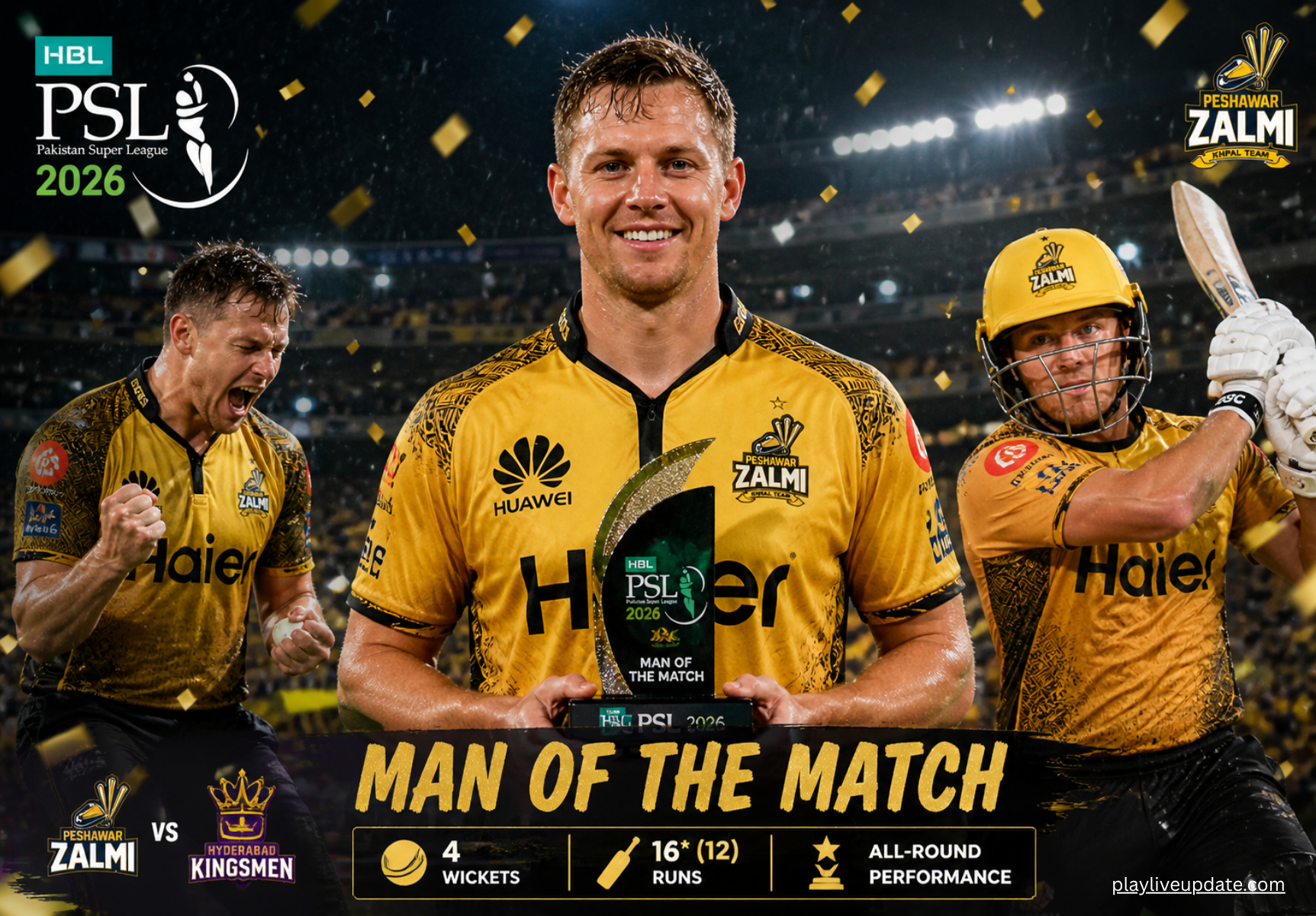 Aaron Hardie Man of the Match PSL 2026 final all-round performance Peshawar Zalmi vs Hyderabad Kingsmen award ceremony