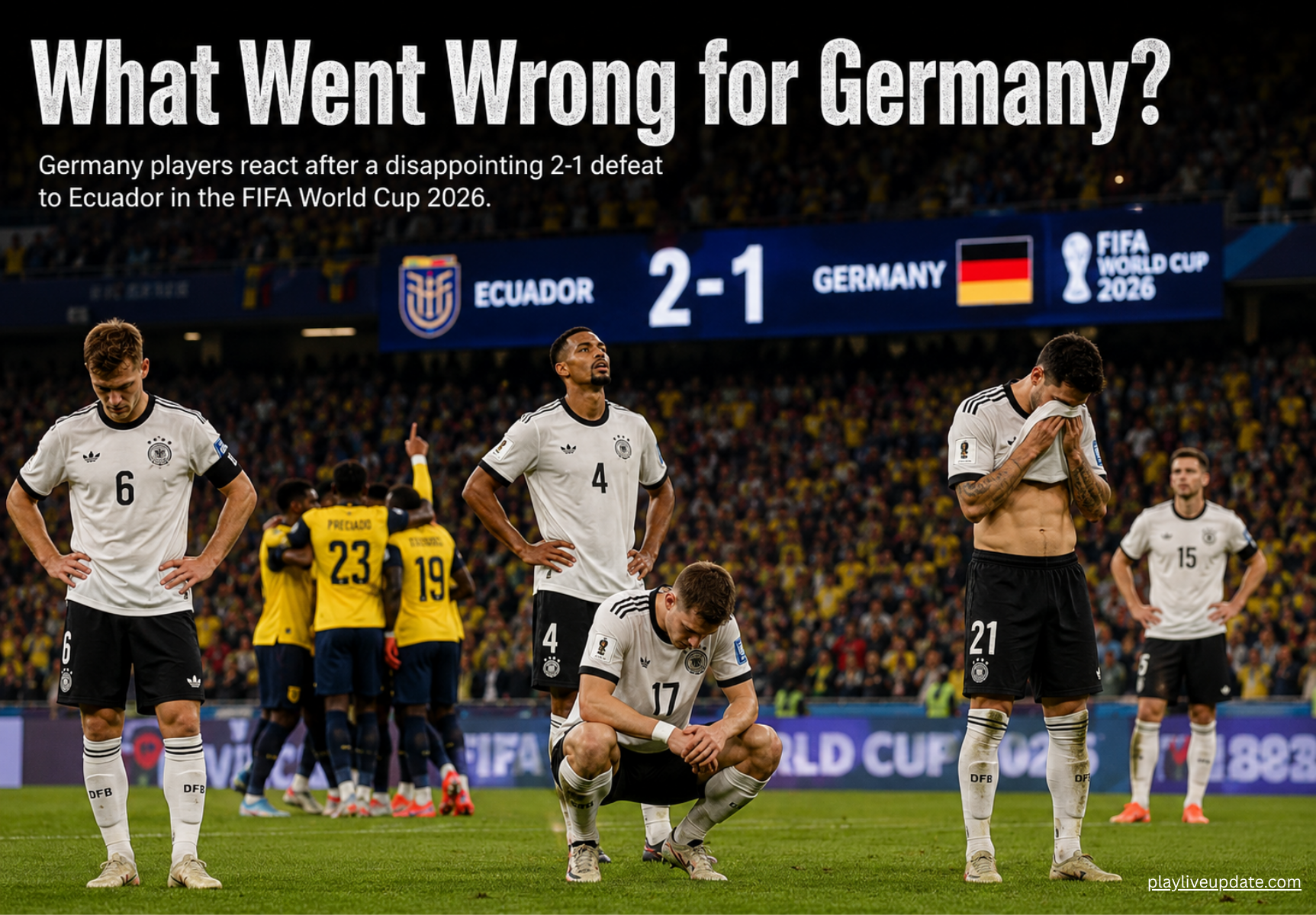 Germany players react after a disappointing 2-1 defeat to Ecuador in the FIFA World Cup 2026.