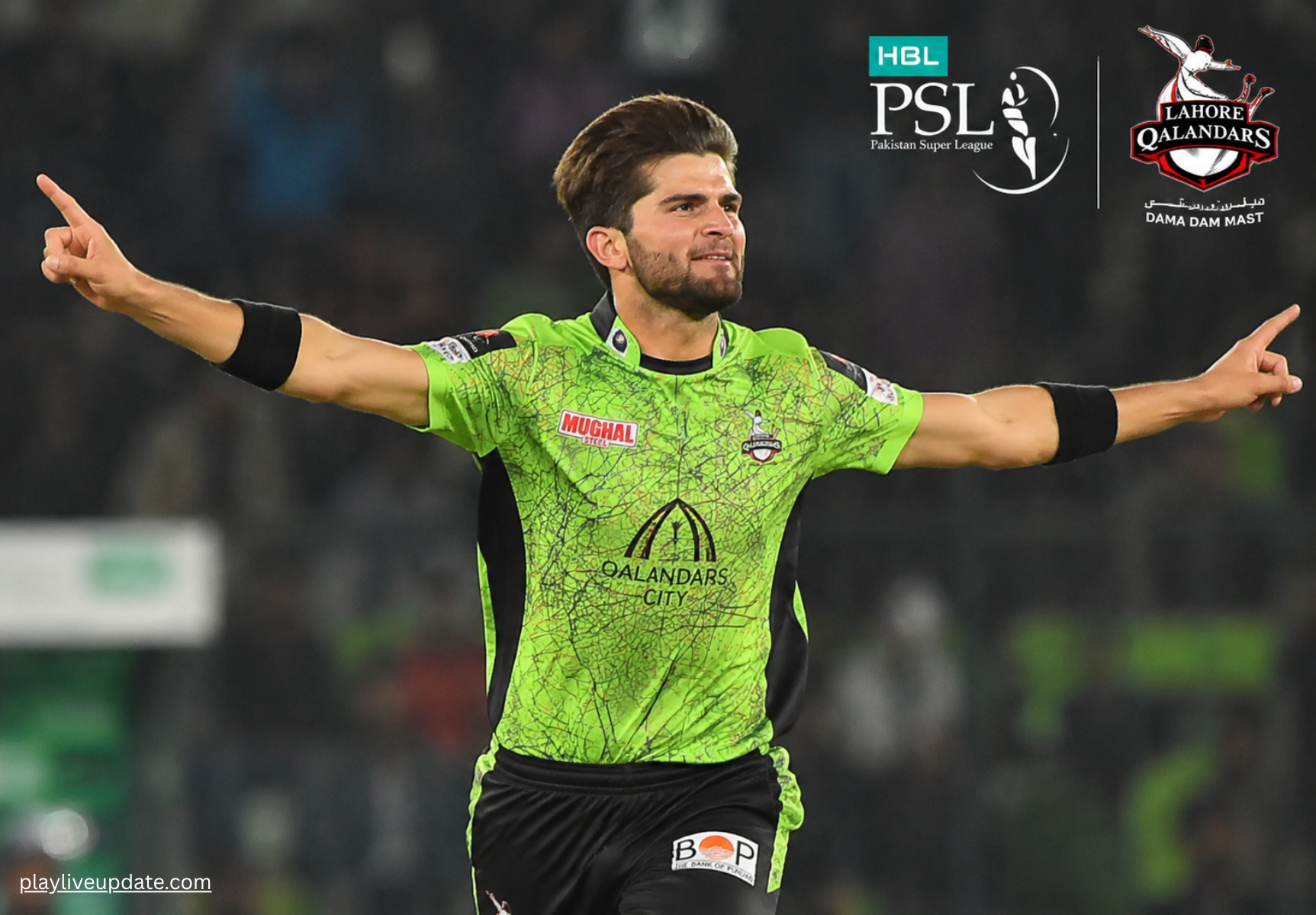 Shaheen Shah Afridi celebrating wicket for Lahore Qalandars in Pakistan Super League as captain and match winner