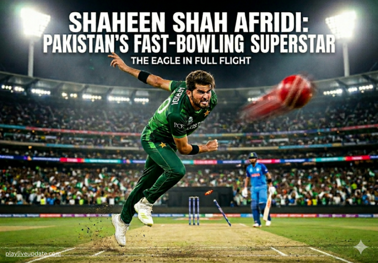Shaheen Shah Afridi fast bowling action in PSL match for Lahore Qalandars under stadium lights