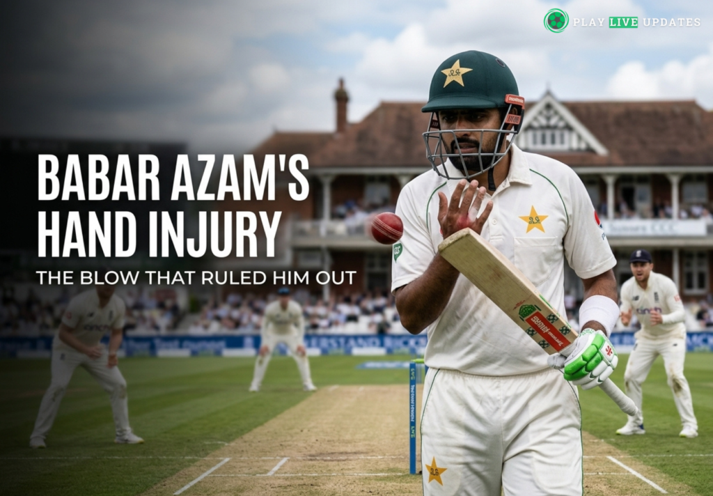 Babar Azam reacts after being struck on the right hand during Pakistan's England warm-up