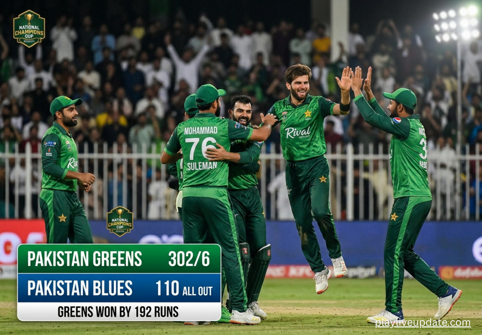 Pakistan Greens beat Pakistan Blues by 192 runs in National Champions Cup Match 5