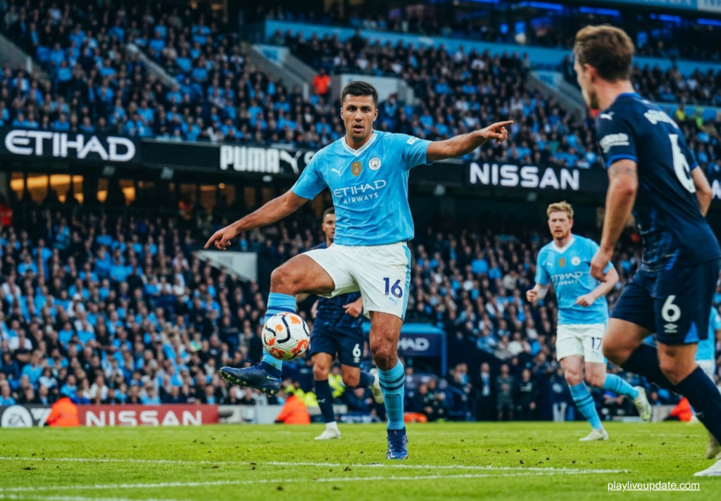 Rodri controls midfield for Manchester City amid Barcelona transfer interest